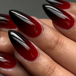 Medium fake nails for women girls fashion gradient purple green blue red black french almond nail tips press on false nail art