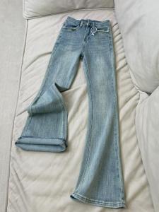 กางเกงยีนส์ทรงขาบานเอวสูงสไตล์ย้อนยุคสำหรับผู้หญิงไซส์ใหญ่ กางเกงขายาวทรงสลิมฟิตสำหรับผู้หญิงไซส์เล็ก ฤดูใบไม้ผลิ 2025