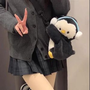 กระเป๋าเป้สะพายหลังผ้ากำมะหยี่ลายหมีน่ารักสำหรับผู้หญิง กระเป๋าถือแบบสะพายข้าง กระเป๋าสะพายไหล่แบบแบน กระเป๋าสต๊อกเกอร์ กระเป๋าแฟชั่น