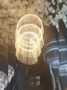 ✨Garansi & COD✨Lampu Gantung Kristal Lampu gantung Mewah  Minimalis Void Tangga Cincin Spiral Elegan Gold 3 Warna LED 400cm Mewah lampu rumbai berongga spiral Toko Pernikahan Toko Ruang Tamu Tangga Kamar Tidur Restoran Bar 120*75Cm bsu