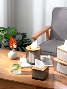 Nordic Wood Tissue Box Holder with Transparent Acrylic Organizer for Napkins Restaurant Quality