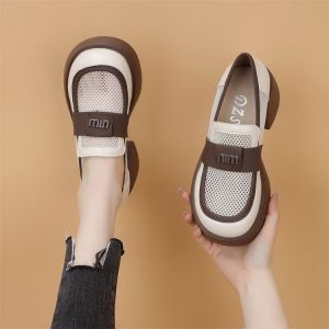 Brand Net Shoes Womens Spring Summer New Style Breathable Thin Heel Medium Heel Single Shoes Fashionable Comfortable Footwear