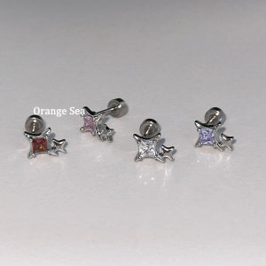 Unique Titanium Steel Star Ear Studs Orange Sea Sparkling Beautiful Double Star Versatile Stackable Womens Earring Fashion Jewelry