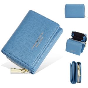 กระเป๋าสตางค์ Tri-Fold สั้นระดับพรีเมียมสําหรับผู้หญิง - หนังลายลิ้นจี่บางพร้อมกระเป๋าใส่เหรียญ ช่องใส่การ์ด 6 ช่อง 2025 ใหม่