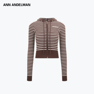 ANN ANDELMAN | Autumn Grey Striped Hooded Knitted Cardigan