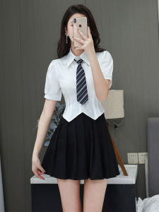 ผู้หญิง ชุดทํางานช่างแช่เท้า เสื้อเชิ้ตสไตล์ใหม่ กระโปรงพลีท ชุด เรียบหรู ชุดบริการแผนกต้อนรับ ฤดูใบไม้ผลิ ฤดูใบไม้ร่วง