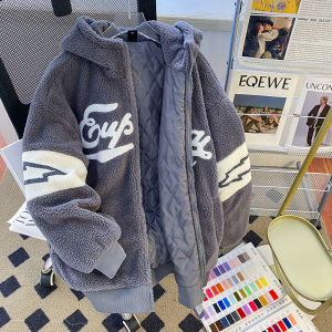 Lamb Velvet Jacket Mens Autumn Winter Thickened Warm Cotton Coat Trendy Loose Hooded Fleece Couple Cotton Clothes