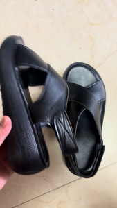 Leather Womens Wedge Sandals with A Height Increase of 6cm Thick Soled Fish Mouth Sandals