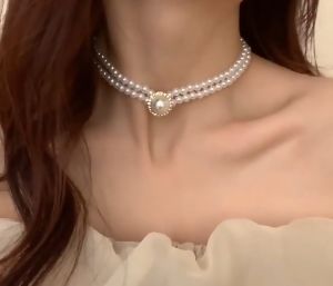 【Bestella✨COD】Aksesori Pernikahan Pengantin Kalung Mutiara Vintage Prancis Kalung Lapis Ganda