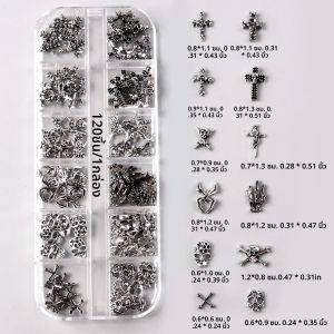 ตกแต่งเล็บลายกากบาทและกระดูกสีเงินแบบ 3 มิติ ดีไซน์ผสมผสาน 12 แบบ สำหรับเทศกาลฮาโลวีน สไตล์เรโทร