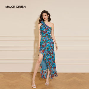 French Print Backless Slimming Dress