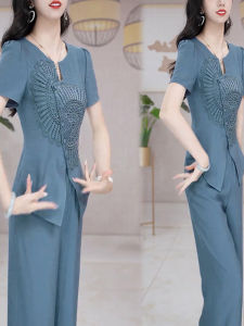 Fashionable Two-Piece Set Womens Summer New Style Sportswear Wide Leg Pants Pure Color Top Trendy Chic Outfit Casual Wear