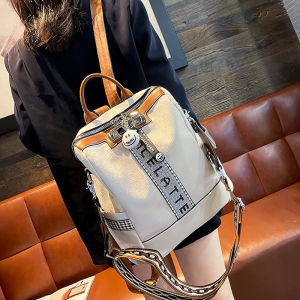 กระเป๋าเป้สะพายหลังผู้หญิงขนาดใหญ่แบบลำลองพร้อมสตอร์มสโตน กระเป๋าเป้สำหรับเดินทางแบบสองด้าน กระเป๋าสะพายไหล่แบบหนัง PU ทรงสี่เหลี่ยม