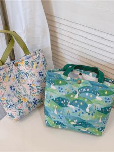 Japanese and Korean Fresh Floral Lunch Bag Satchel Cotton Bag Small Carrying Bag Female Aluminum Foil Thickening Work Lunch Bag Mummy Bag