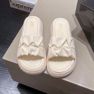 Fashionable Thick Bottom Slip-On Summer Shoes for Women Anti-Slip Heightening Platform Sandals Korean Style Pure Color Everyday Wear