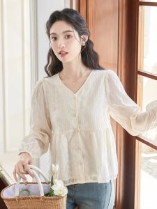 French Gentle Style Lace Shirt Womens Loose Slimming Top Spring Autumn High-End Sensation Open Cardigan Long Sleeve V-Neck