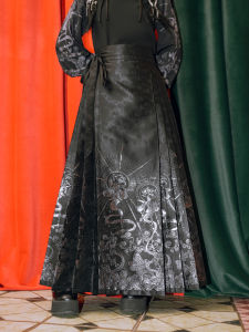 New Chinese Style Black Silver Threaded Half Skirt Womens High Waist H-Shape Hanfu Skirt High Sensation National Trend