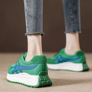 Casual Thick Bottom Running Shoes Womens Spring 2025 New Style Sporty Comfortable Heightening Dad Sneakers round Toe Leather