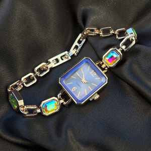 Exqusite Rhinestone Square Watch For Women Golden Silver Colorful Diamond Steel Strap Bracelet Wristwatch Daily Waterproof Womens Casual Watches