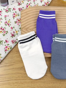 Ninabobo KK016 Kaos Kaki Pendek Motif 2 Garis Anti Slip Wanita Socks Olahraga Pilates Gym