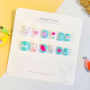 GANGHOU | Kids Short 3D Artificial Nails For Girls 5-12 Years
