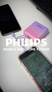Philips 22.5W 10000mAh Fast Charging Power Bank with Built-In USB-C and Lightning Cable for iPhone 16/15/14/13 Series Macbook iPad Pro Samsung
