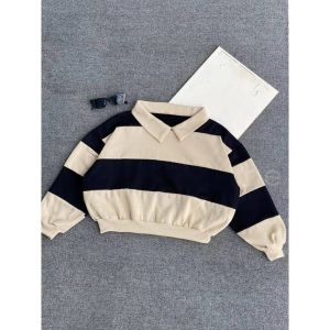 Sweater Crope Combi Strip • Sweater Kerah crope wanita combinasi trbaru