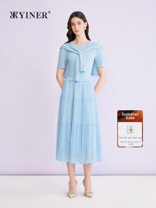 Elegant Stylish Cape Design Round Neck Slimming Ruffled Dress