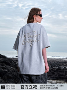 เสื้อยืดแขนสั้นผ้าฝ้ายแท้คุณภาพสูงสำหรับผู้ชาย ทรงหลวม สไตล์อเมริกัน ลายตัวอักษร เสื้อผ้าทำงานฤดูร้อน สำหรับเยาวชน