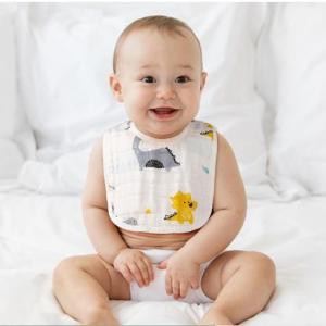 Baby Bib,U-Shaped Baby Bib Pure Cotton Baby Feeding Bib Baby Gauze Mouth Towel Back Button Bib Soft Absorbent Reusable Breathable 8 Layers Yarn Hidden Buckle Newborn Bib Dinner Bag