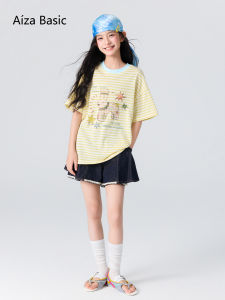 Aiza basic | Striped Dolman Sleeve Rabbit Print T-Shirt