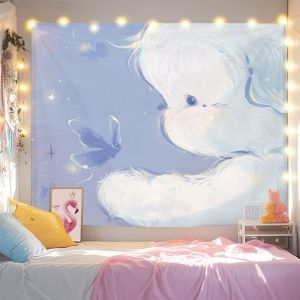 VIKAMA Màu Nước Hoa Chó Thảm Treo Tường Nghệ Thuật Cho Phòng Ngủ Trang Trí Phòng Khách Tươi Mát Chủ Đề Mùa Xuân Ấm Áp Polyester Không Dệt