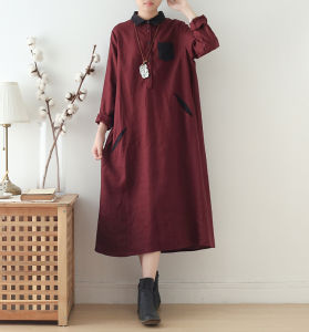 Original Design Artistic Loose Fit plus Size Pure Cotton Long Shirt Dress Gown Spring 2025 Womens Fashion Retro Style