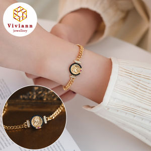 Viviann Original Design Retro Palace Exquisite Black Agate Sterling Silver Bracelet Female Simple Elegant Gold-plating bracelets Gold Chain For Womens Goth Chain On The Hand Charm Jewelry Kpop