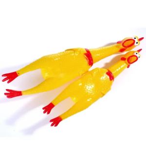 1PCS Durable Screaming Chicken Dog Chew Toy - Squeeze & Squeak Sound Yellow Rubber Chewing Toy for Aggressive Chewers Interact