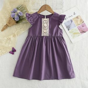 Gấu Lãnh Đạo Ren Váy công chúa Cho bé gái Mùa Hè Bay màu trơn không tay Quần Áo Giản Dị Trẻ Em quần áo bé gái 3-7 Năm Trẻ Em Của O-Cổ Ăn Mặc