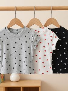 Summer Short Sleeve Round Neck Heart Print Kids T-Shirt