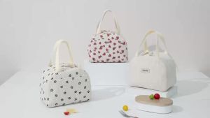 Handheld Daily Meal Storage Rounded Corduroy Bento Lunch Bag with Handle RH2469