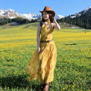 CHOUXIE | Travel Yellow Flowered Strap Dress