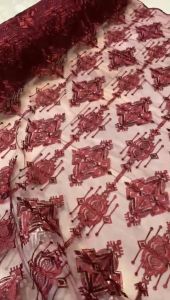 Bahan Kain Brokat Brukat Tile Kebaya Bridesmaids Bordir Etnik Mewah Diamond Series Warna Merah Maroon Marun