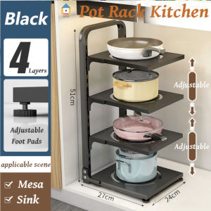 【Malaysia Spot Sale】4 Tiers Pot Rack Kitchen Storage Rack Bawah Sinki Rak Dapur Adjustable Under Sink Multifunctional Shelf For Pot