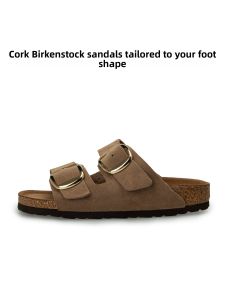 THEMULE | Arch Support Leather Cork Double Strap Slide Sandals