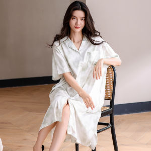 MiiOW | ชุดนอนผ้าไหมน้ำแข็งแขนสั้นสำหรับผู้หญิง ฤดูร้อน 2025 แฟชั่นสบายๆ ลำลองในบ้าน ใส่ไปข้างนอกได้ ผ้าฝ้ายโพลีเอสเตอร์ 95% ยางยืด 5%