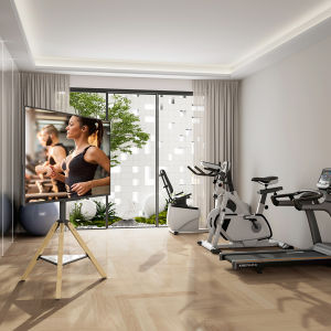 UNHO 40-75 นิ้ว  ทีวีชั้นกลางศตวรรษ พร้อมชั้นวางหินซินเตอร์ปรับความสูงมุมทีวีติดตั้งโครงสร้างขาตั้งแบบสูงสุด 40 กิโลกรัม