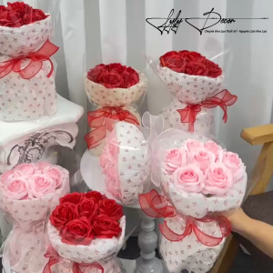 Cụm Hồng 9 Bông Bó Hoa Cắm Giỏ Trang Trí Tiệc. Hoa Lụa Decor