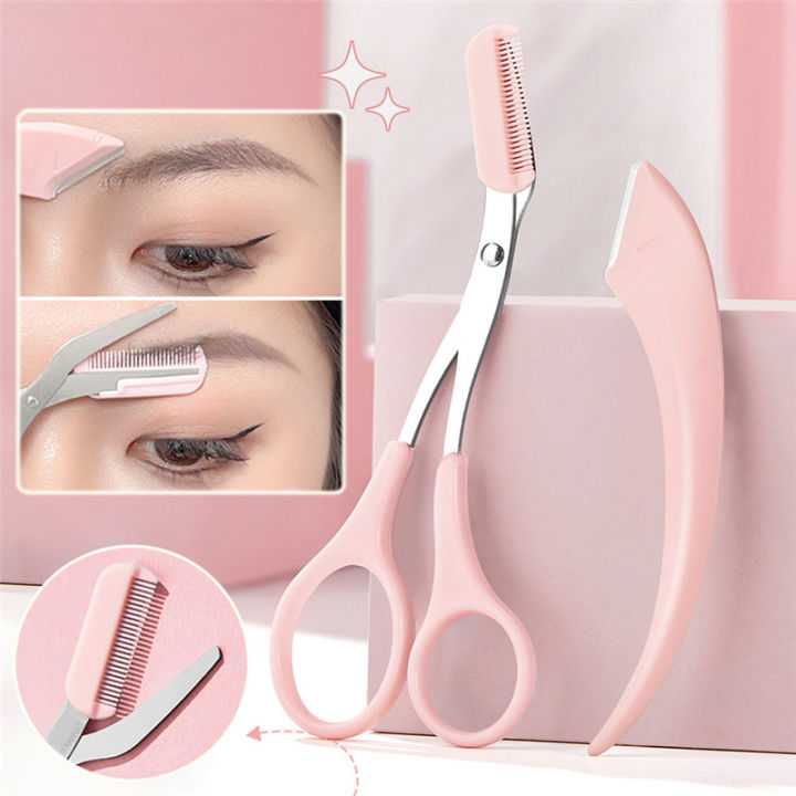 MELEDE 3PCS Curved Eyebrow Trimmer Eyebrow Scissors With Comb Stainless
