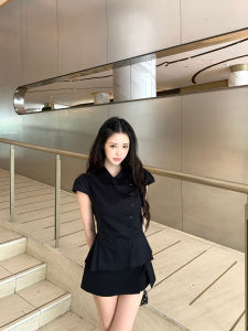 Elegant French Style Short Sleeve Shirt Black