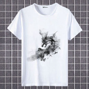 New Arrival Mens Short Sleeve T-Shirt Dominant Personality Tattoo Casual Versatile Trendy Summer Popular round Neck Cotton Tee