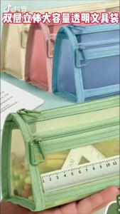 Large Transparent Mesh Pencil Case for Students – Aesthetic Triangle Zip Bag for School Supplies & Stationery