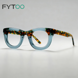 FYTOO Acetate Eyeglass Frames Two-Tone Cat-Eye Full-Rim Optical Frames for Daily & Fashion Wear 56023-c11